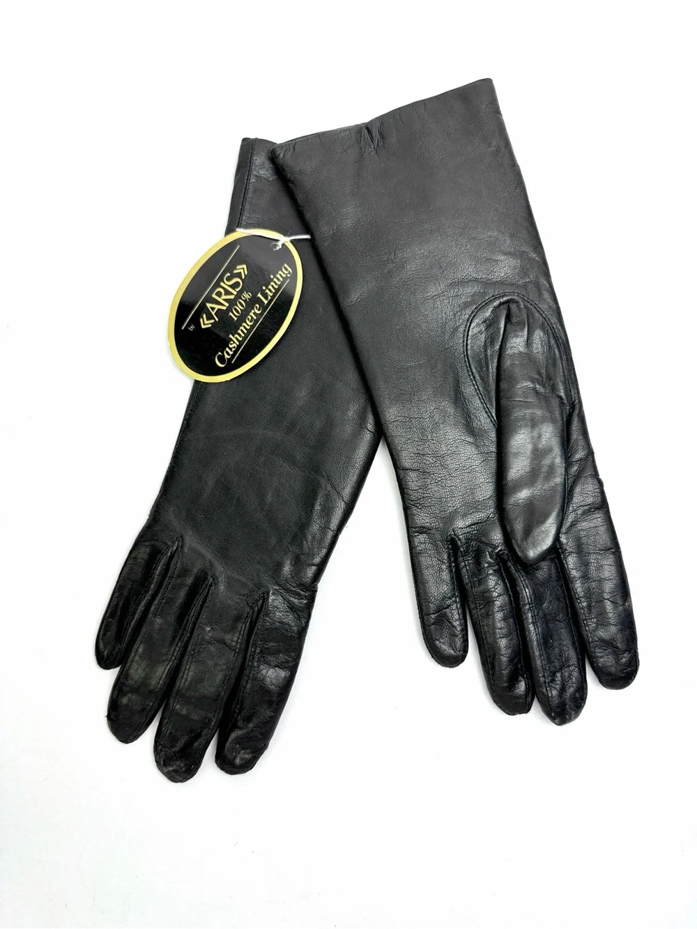 NWT Aris Black Leather Gloves Cashmere Lined Women’s Size 7 Vintage
